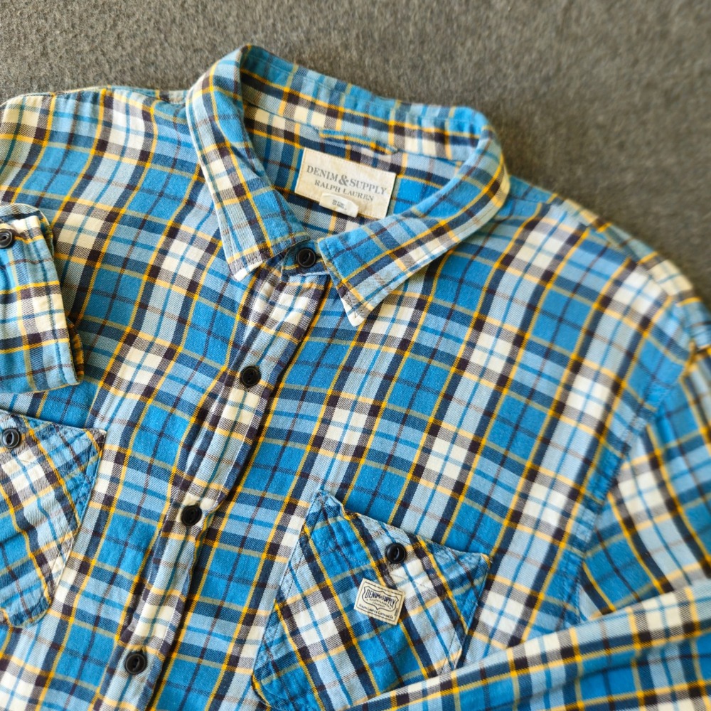 Denim & Supply Ralph Lauren Flannel Shirt 100% Cotton XXL Blue Plaid Button Down